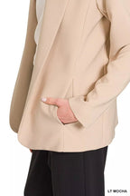 Zenana Woven Long Sleeve Blazer With Lining.