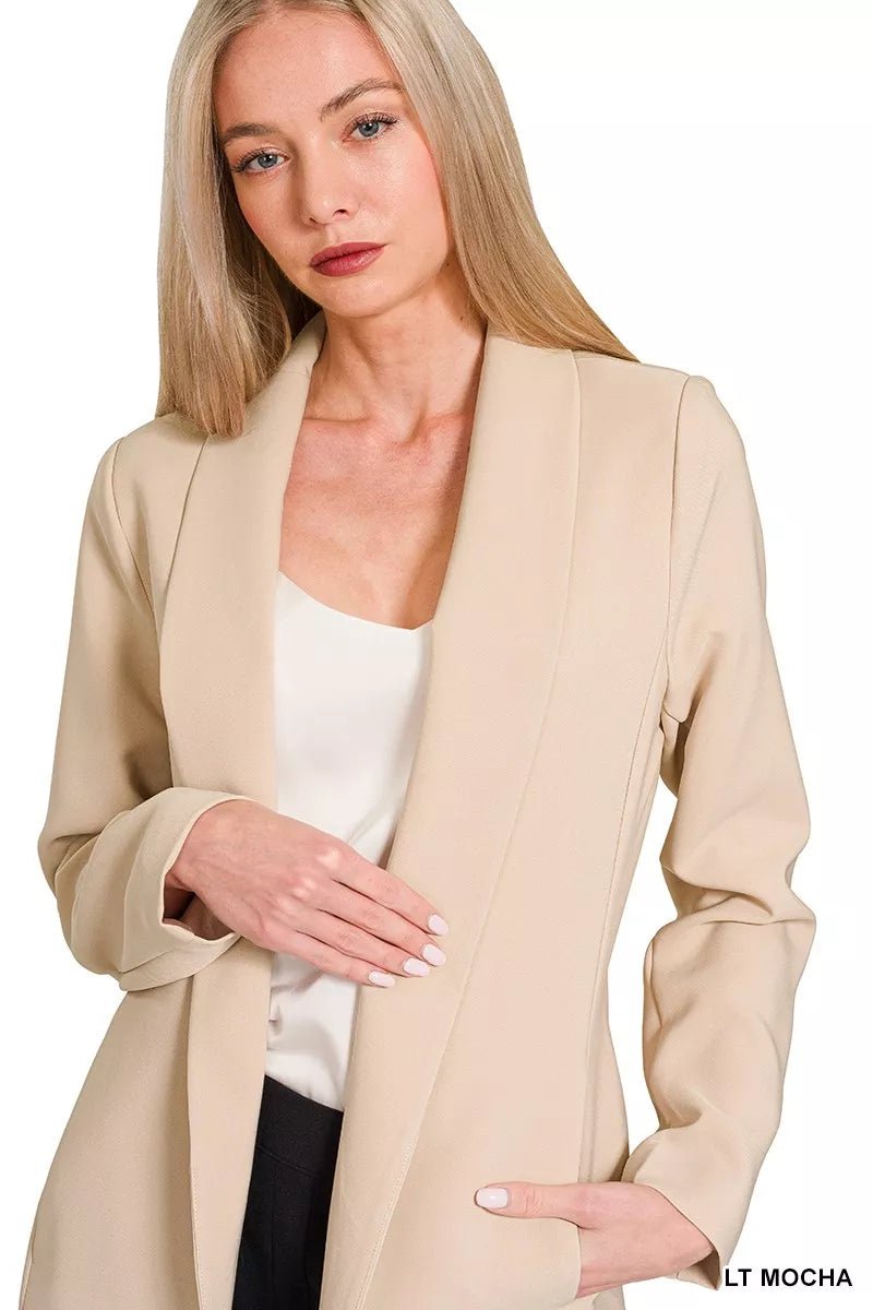 Zenana Woven Long Sleeve Blazer With Lining.
