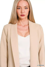 Zenana Woven Long Sleeve Blazer With Lining.