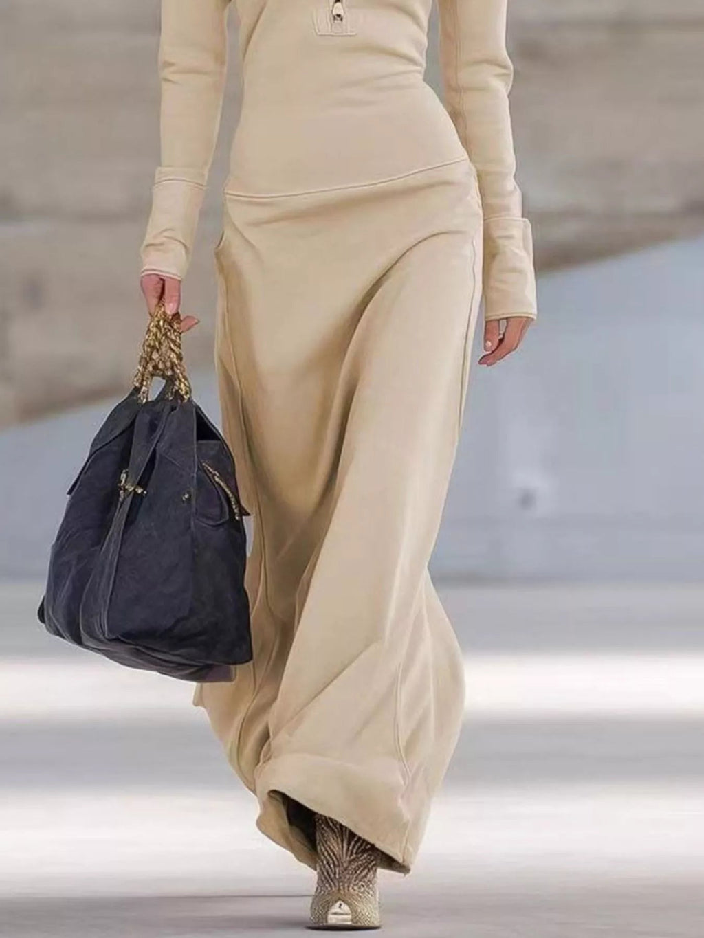 Zip Collar Long Sleeve Maxi Dress.