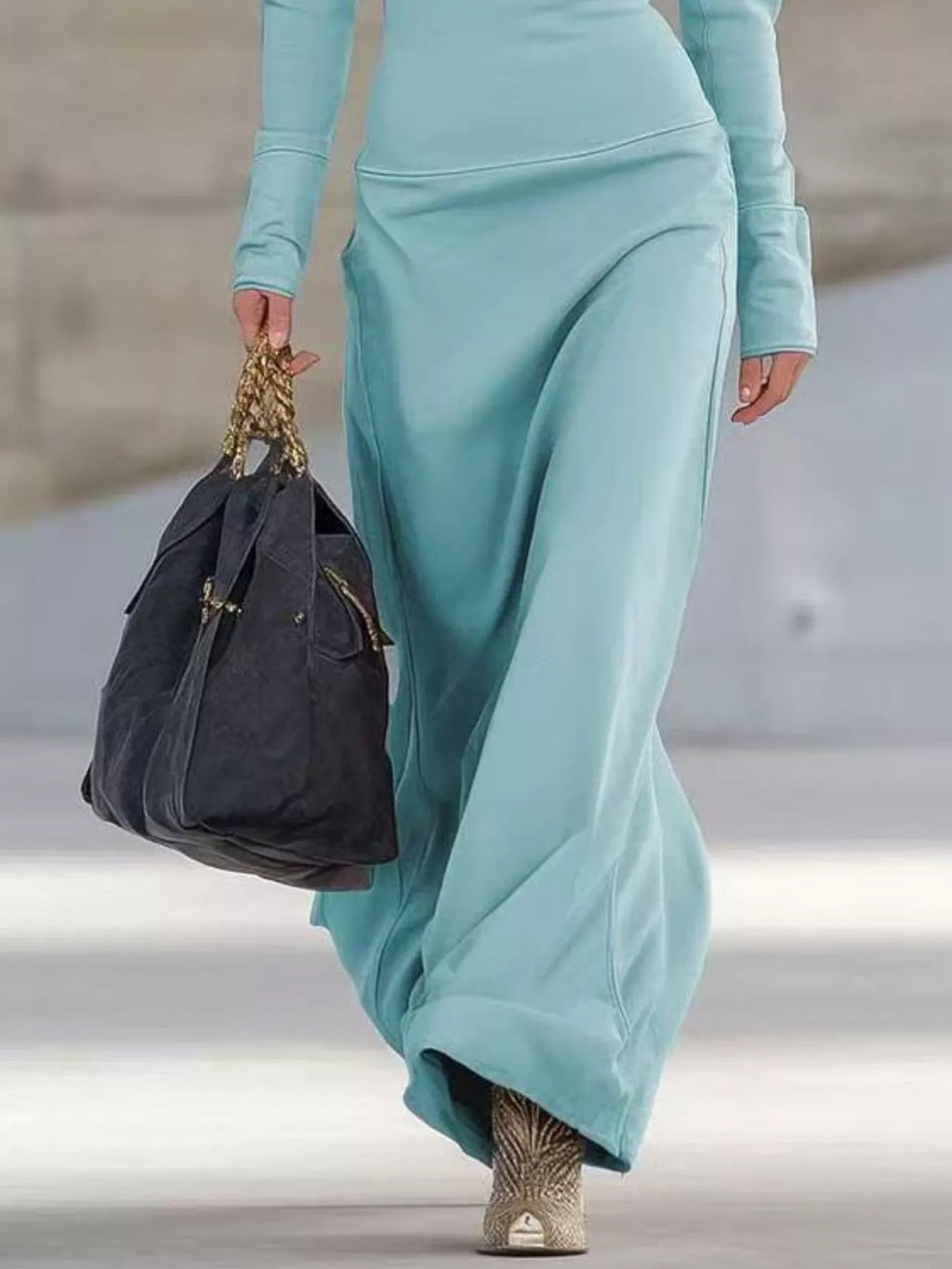 Zip Collar Long Sleeve Maxi Dress.