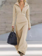 Zip Collar Long Sleeve Maxi Dress.
