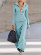 Zip Collar Long Sleeve Maxi Dress.