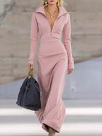 Zip Collar Long Sleeve Maxi Dress.