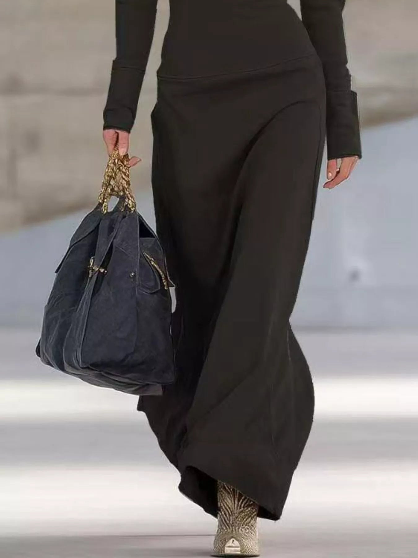 Zip Collar Long Sleeve Maxi Dress.