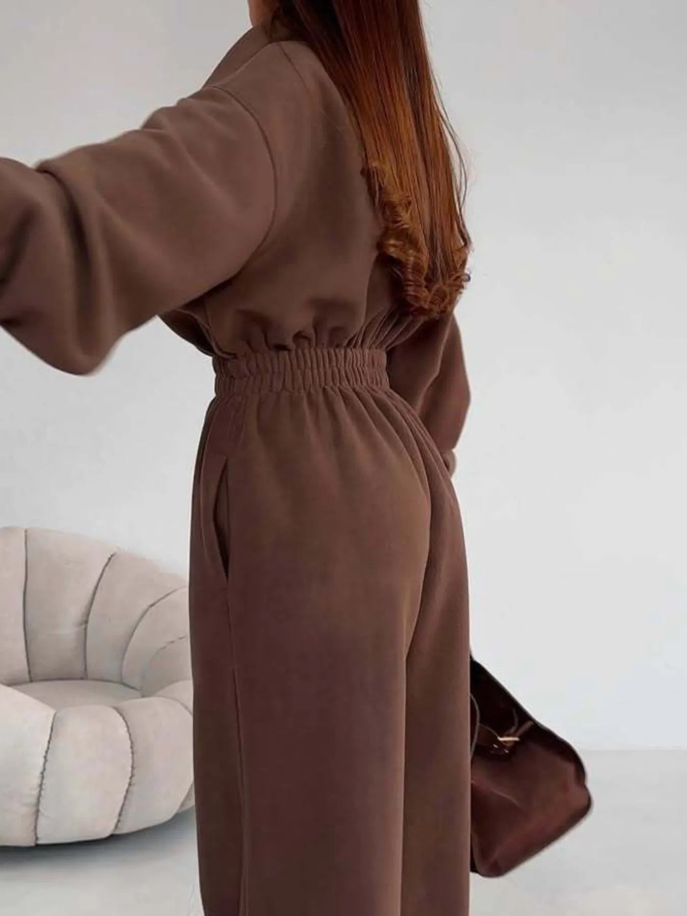 Zip Front Long Sleeve Jumpsuit.