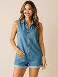 Zip Front Sleeveless Denim Romper.