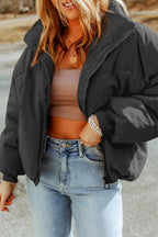 Zip Up Collared Neck Coat with Pockets.