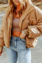 Zip Up Collared Neck Coat with Pockets.